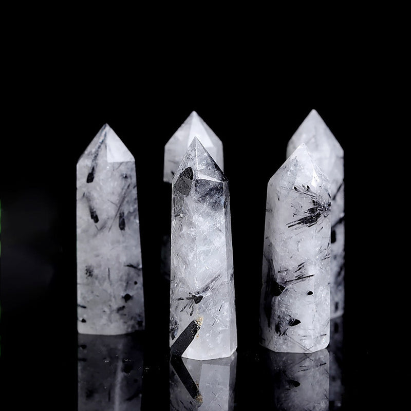 Natural Black Tourmaline Quartz Crystal Hexagonal Point Healing Stone