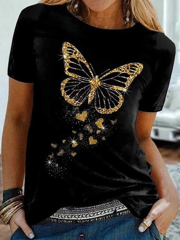 Butterfly Print Women T Shirt Short Sleeve