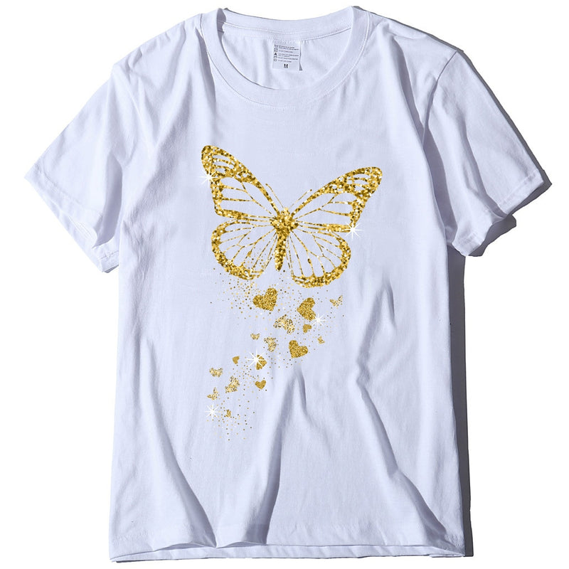 Butterfly Print Women T Shirt Short Sleeve