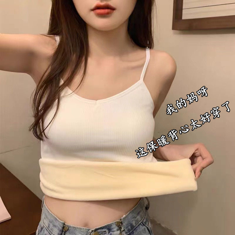 Winter Velvet Thickened Undershirt Women Solid Color Slim Cozy Thermal Underwear Camisole Warm Sling Vest Top Bottoming Clothing