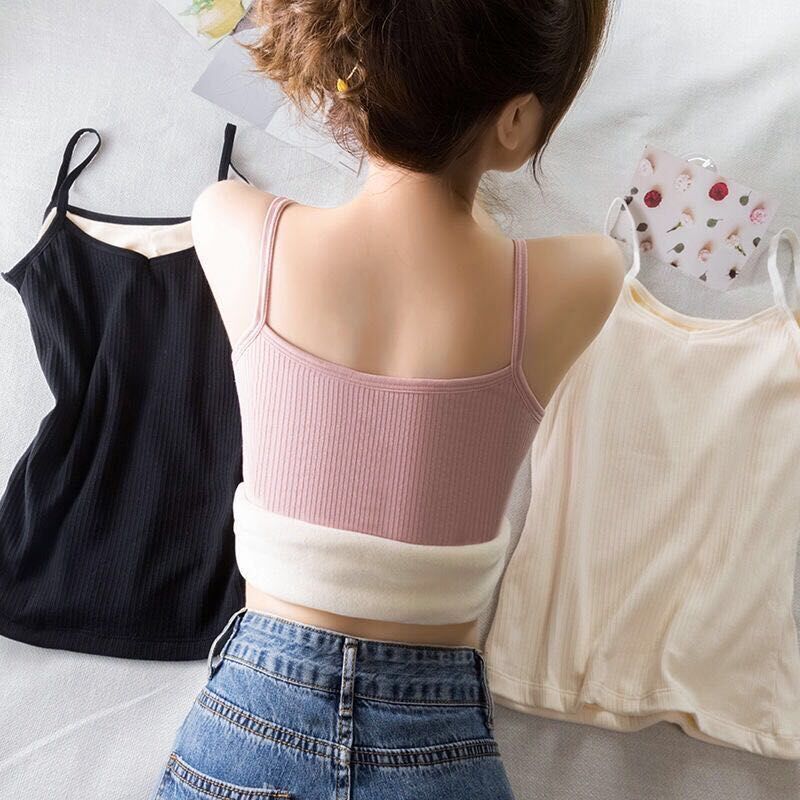 Winter Velvet Thickened Undershirt Women Solid Color Slim Cozy Thermal Underwear Camisole Warm Sling Vest Top Bottoming Clothing