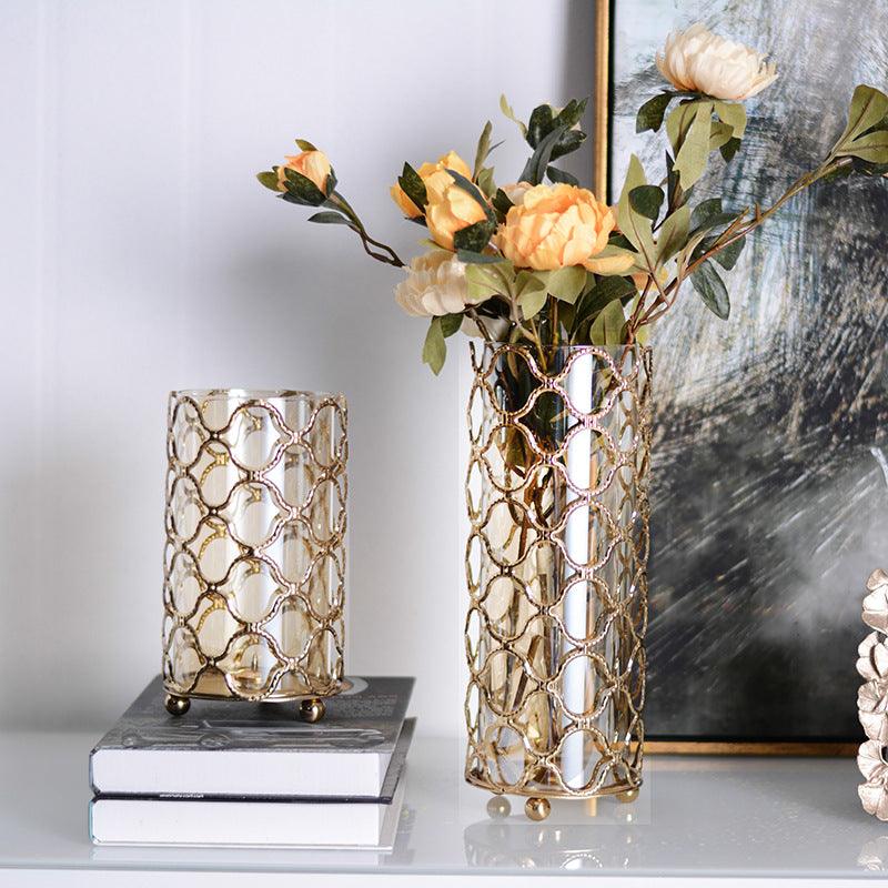 Hollow Out Glass Vases Golden Flower - Elva Jade's Corner